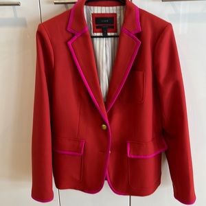 J Crew Rhodes tipped Italian wool blazer, orange with pink trim.